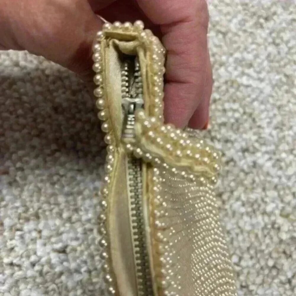 Vintage Antique Handmade Pearl Beaded Bag Clutch Change Purse - Picture 5 of 6
